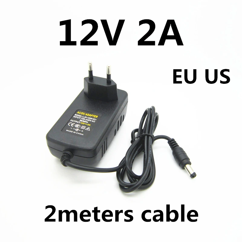 

2M 2 meters cable AC 100-240V 12v 2a 2000ma charger power supply power adapter 12 V Volt for LED strip CCTV Camera EU US PLUG