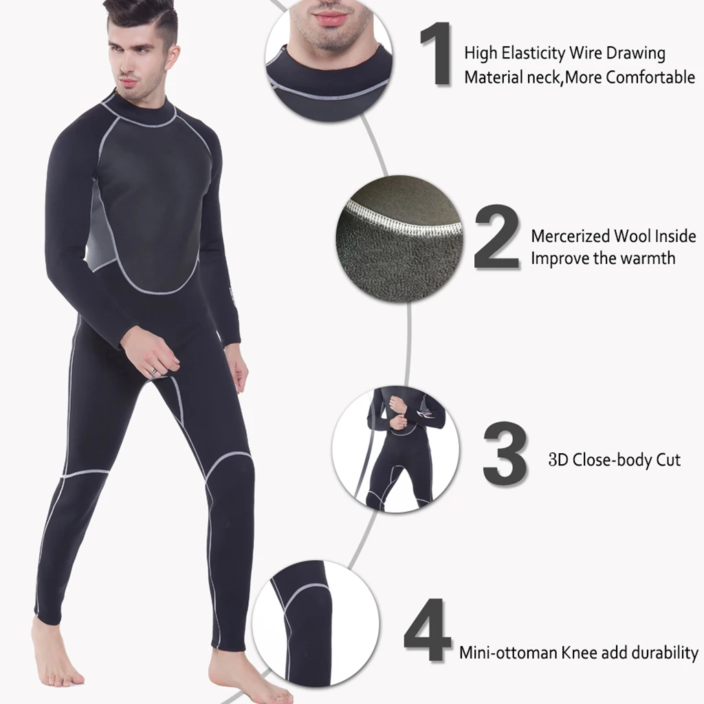 Stretchy 3mm Neoprene Men Surf Dive Wetsuit Kayak Winter Swimming Full Body Wet Suit Warm & Comfortable XS to XXL