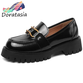

DORATASIA New Girl Black Quality Split Leather Flats Spring Brand Metal Decoration Flats Women Daily Cool High Shoes Woman