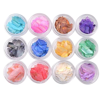 

1 Set 12 Mix Color Crushed Shell Fragment for False Acrylic UV Gel Tip Nail Art Decoration Set Pearl Light Nail SeaShell Slices