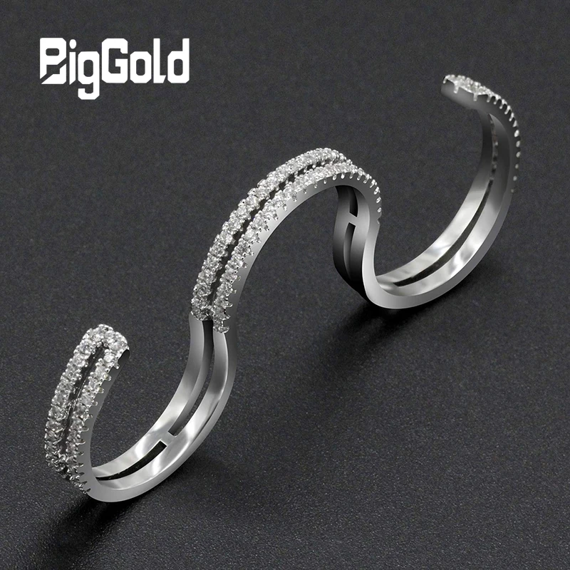 Три пальца женское кольцо с регулируемым размером AAA Cubi циркониевые камни