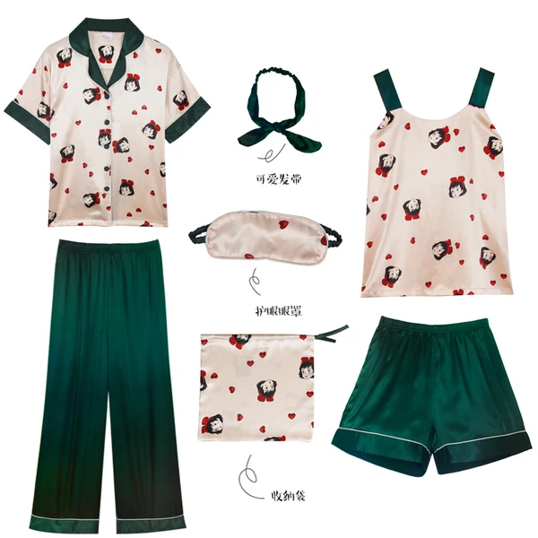 Пижама на бретельках женские пижамные комплекты из 7 предметов атласное шелковое