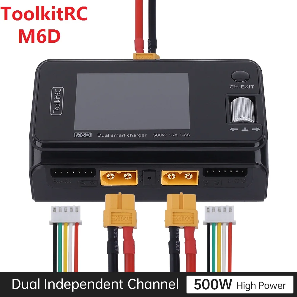 

ToolkitRC M6D 500w 15A DC Dual Smart Charger Discharger Battery Balance for 1-6S Lipo LiHV Lion NiMh Pb Cell