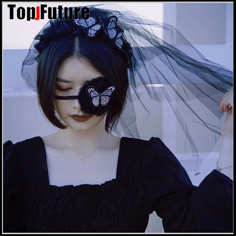 Y2K Girl Dark Harajuku Gothic cross Anime Cosplay Costume Eyeshade Single Eye Mask Blindfold head wear Lolita Coslplay