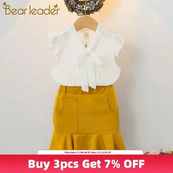 

Bear Leader Girls Dress 2020 New Kids Clothing Summer Lace Short-sleeved Top + Lotus Leaf Dress 2pcs suit Children's Clothes Set