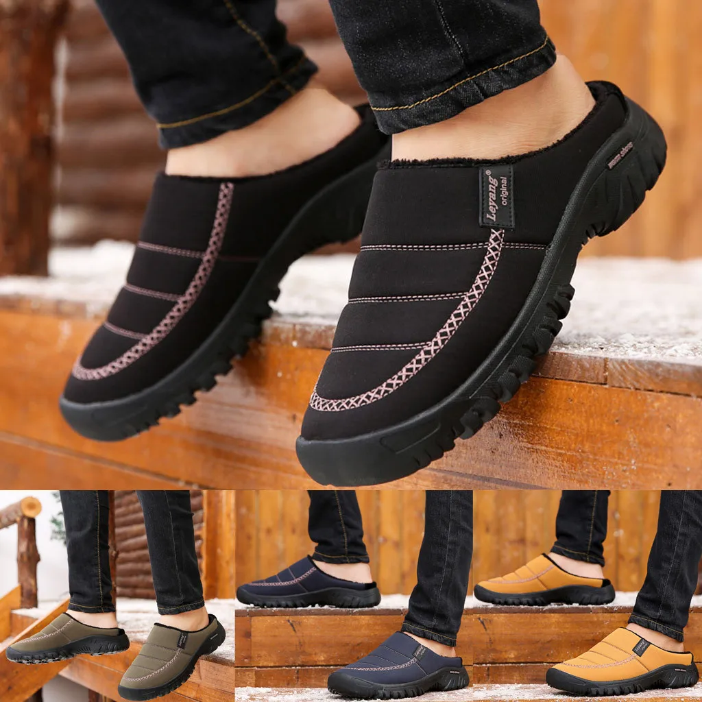 Zapatos de hombre; пара повседневных домашних тапочек большого размера; бархатная теплая обувь; мужские водонепроницаемые хлопковые тапочки; chaussure homme