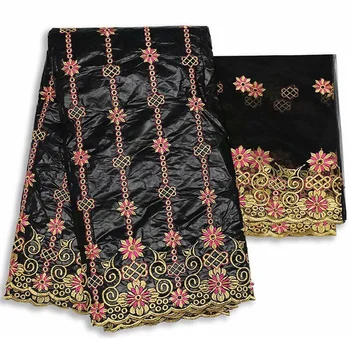 

Top selling Dress Fabric Bazin Riche Lace and net lace KY4 graceful double-colors flower vines pattern women dresses Fabric