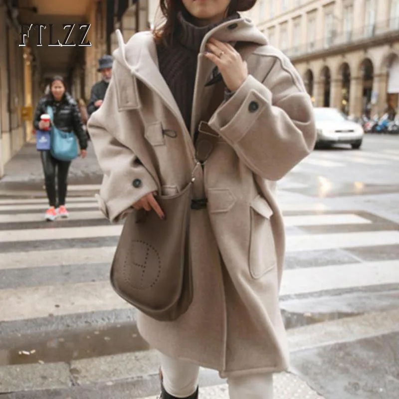 Модная уличная одежда свободное шерстяное пальто с капюшоном Осень-зима 2019 Новое