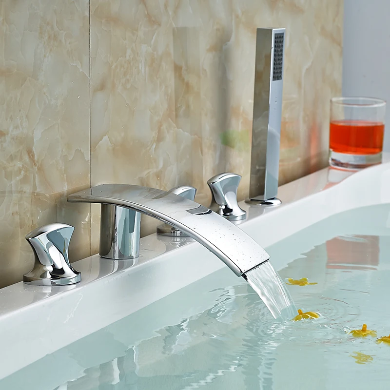 Bathtub Faucet F ULGKSD Хром 5 шт. кран для ванной Водопад Носик Ванная комната смеситель для душа W/ручной душ холодная и горячая вода смесители - Цвет: Bathtub Faucet F