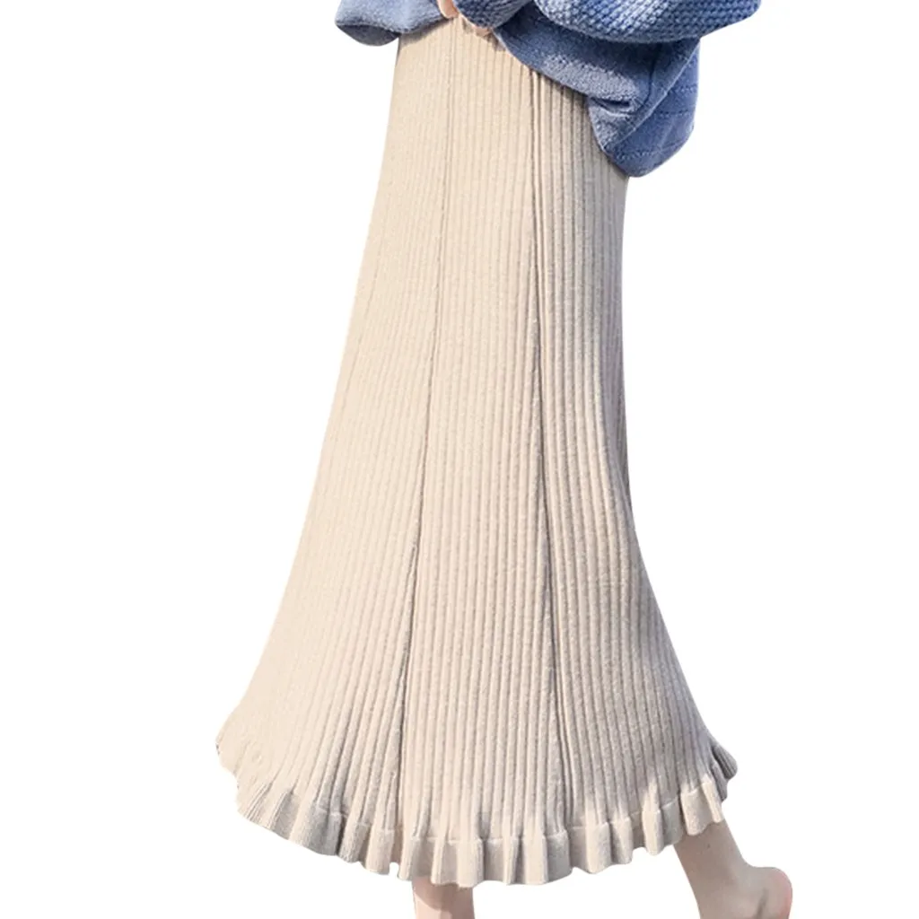 Длинные женские юбки модная женская элегантная однотонная плиссированная юбка с волнистым краем и высокой талией бренд Falda Saia Pli30 - Цвет: Хаки
