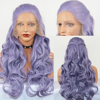

Fashion Purple Blonde Long Wave Synthetic Front Lace Wig for Woman 26in Free Part Natural Hairline Wigs for Cos Party Daily Wear