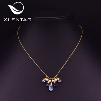 

XlentAg Custom Natural Pearls Purple Crystal Pendant Necklaces Colour Chain For Women Accessories Party Bohemian Jewerly GN0189