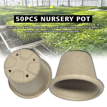 

50pcs Biodegradable Paper Pulp Floor Standing Greenhouse Seeds Planting Nursery Pot Transplant Lawn Yard Seedling Starter Herb