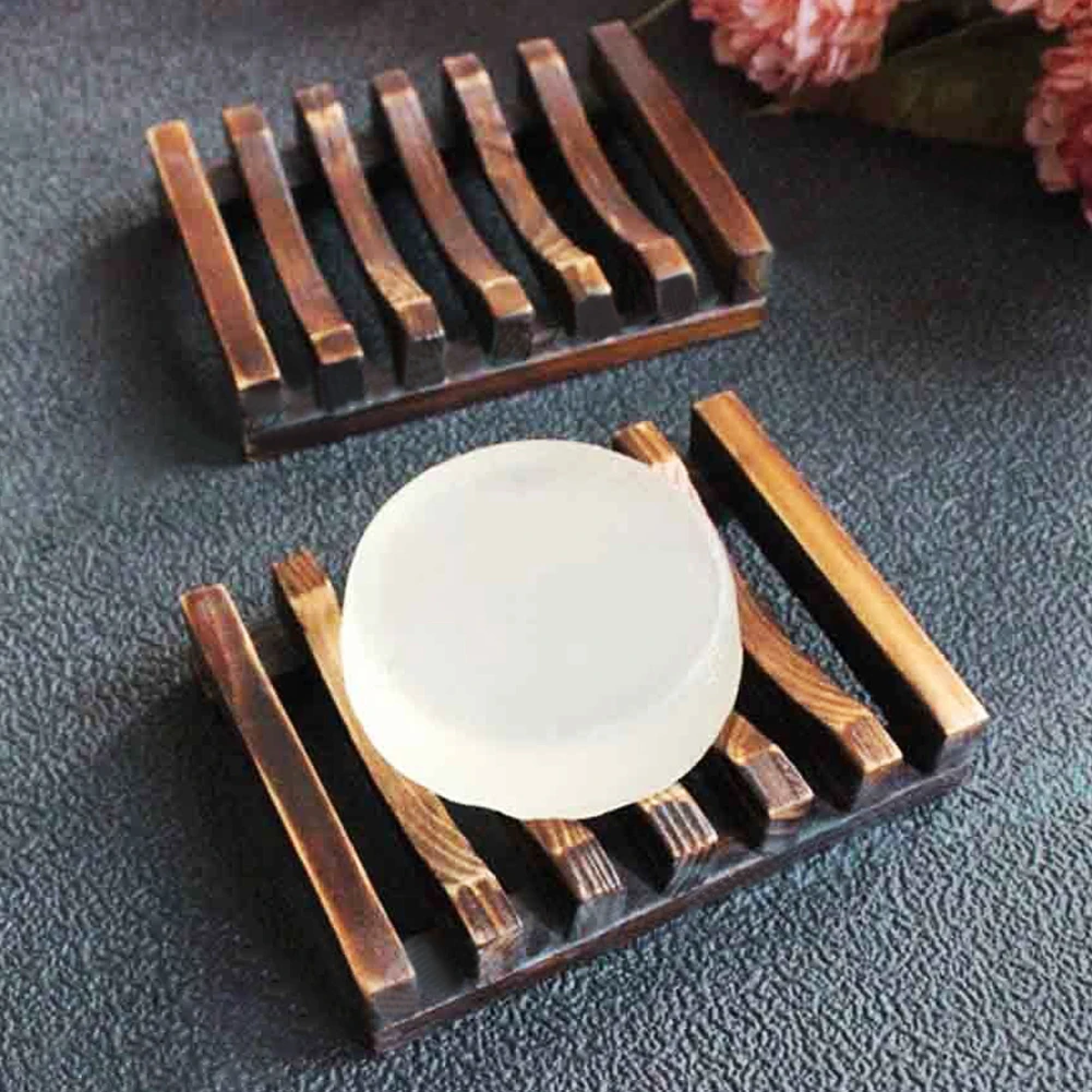 10.8x8x2cm Vintage Handmade Wooden Carbonization Bathroom Soap Dish Sink Sponge Holder Sundries Rack for Bathroom Toilet