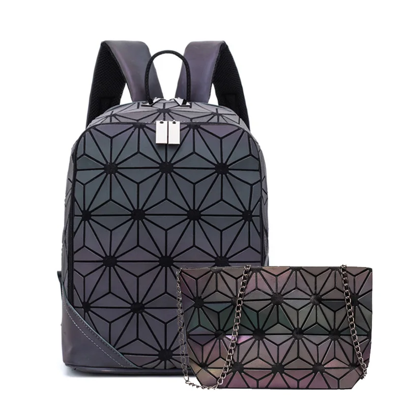 Backpack B 2 pcs C Женский рюкзак, светящиеся геометрические клетчатые рюкзаки для девочек-подростков, сумка, голографический мужской рюкзак, школьный рюкзак Mochila sac - Цвет: Backpack B 2 pcs C