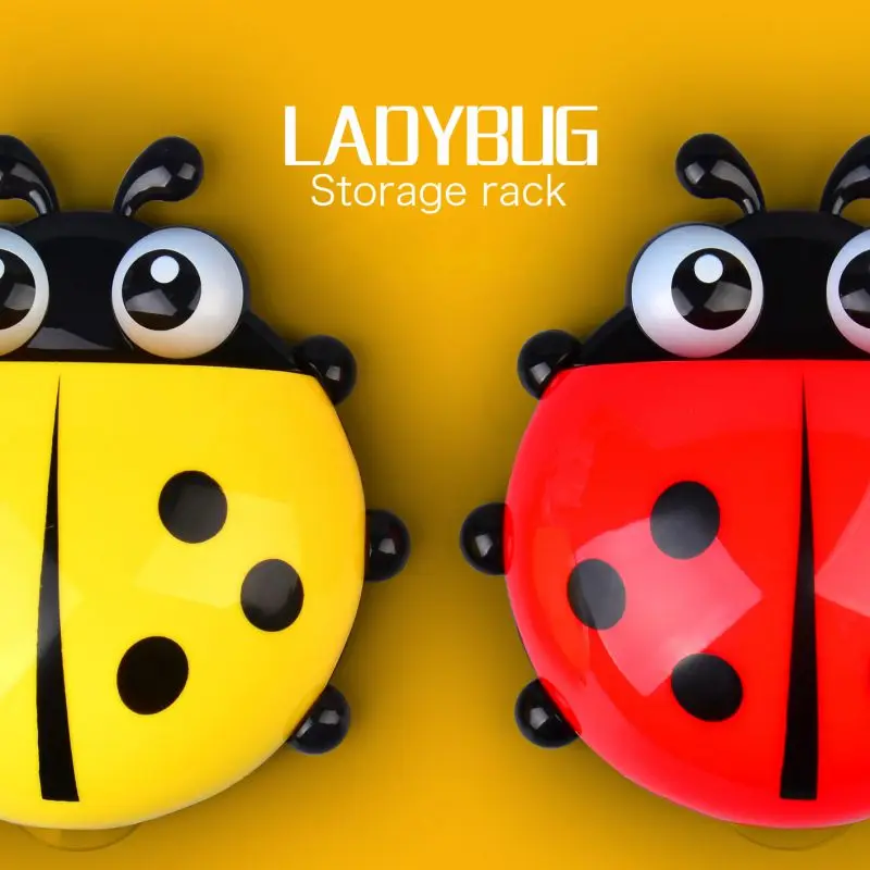 Cartoon Ladybug-shaped Toothbrush Holder Plastic Wall Sucker Toothbrush Holder Bathroom Toothpaste Holder With Suction Cups