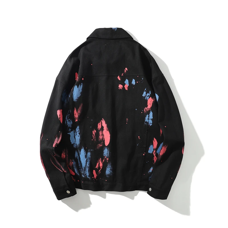 Bebovisi хип-хоп Мужская куртка из джинсовой ткани с краской граффити пальто уличная модная мужская черно-белая куртка хипстерская верхняя одежда