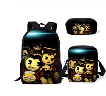 

Fashion 3PCs/Set Children's Backpack Bendy and the Ink Machine Pattern School Bags Cartoon Design Tennagers Book Bags