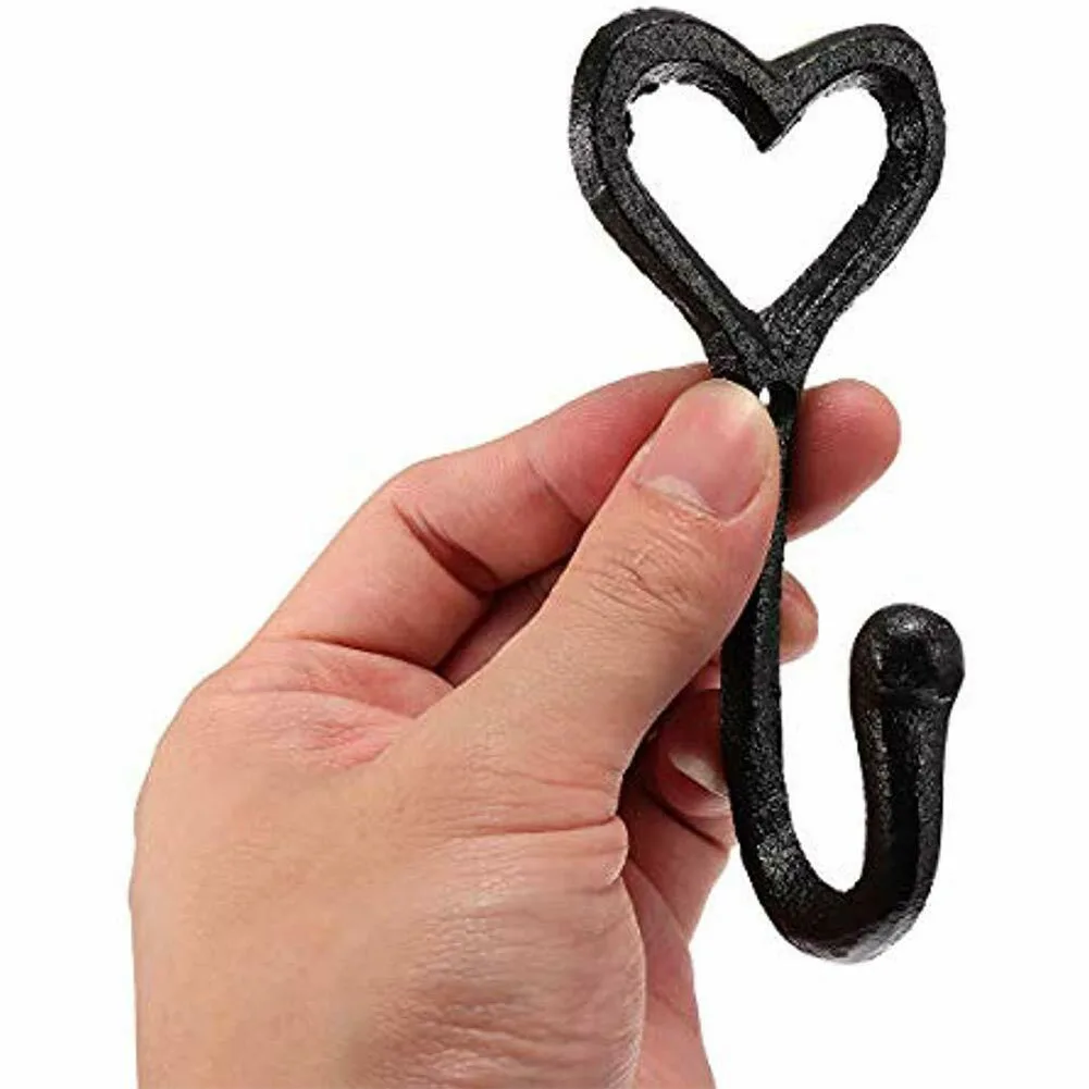 

Wall Mounted Vintage Heart Shape Iron Black Coat Storage Door Holder Bedroom Hook Decorative Hat Home Hanger
