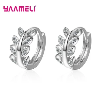 

Classic Leaf Earrings for Women Girls Bridal Real 925 Sterling Silver Crystal CZ Ear Jewelry Hoop Earring Wedding Festival Gift