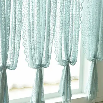 

Korean Romantic Jacquard Floral Lace Window Curtain Panels with Scalloped Bottom Rod Pocket Sheer Drapes Bedroom Home Decoration