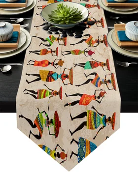 

Ethnic African Women Table Runner Home Kitchen Decorative Table Runner for Wedding Party Cake Floral Tablecloth