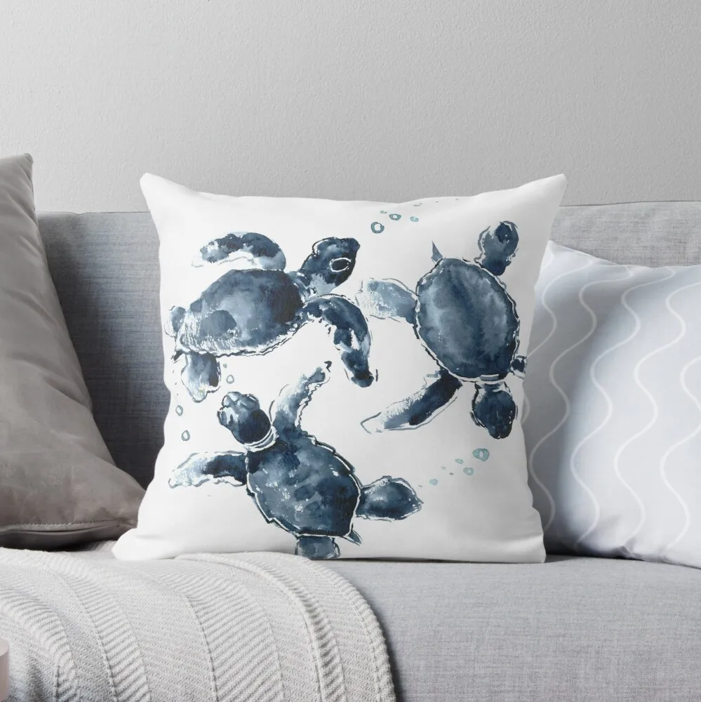 

Indigo Blue Sea Turtles Throw Pillow Customized Hot Sale Luxury Printing 3D Printing Square Pillowcase Throw Pillow Cover