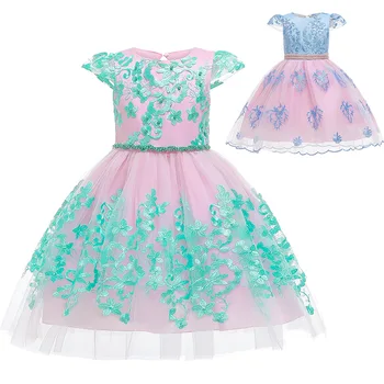 

Lace flower Girls dress beaded big Bow kids dresses for girls princess party dress tutu Backless tulle girls christmas dress new