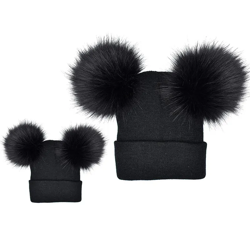 Комплект из 2 предметов зимняя детская трикотажная шапка для мамы Теплая двойная