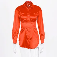 orange satin shirt dress