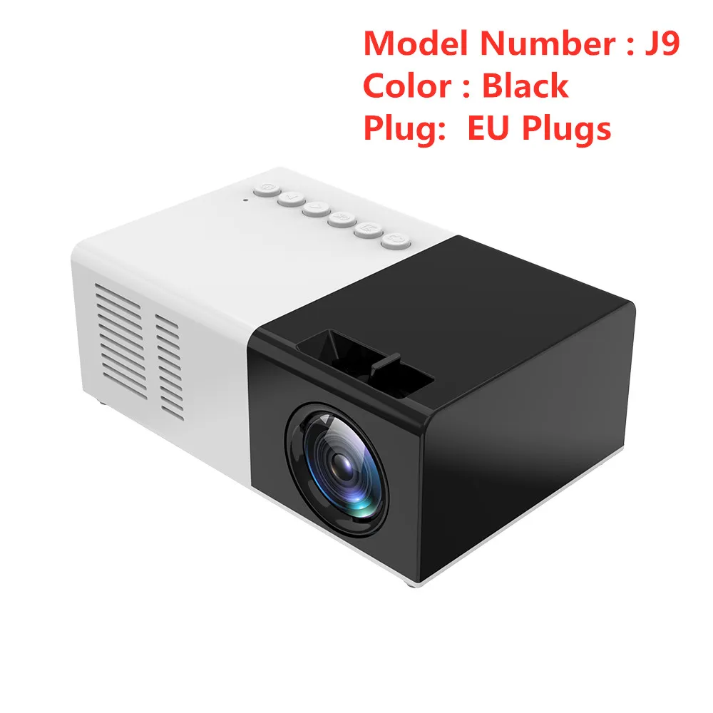 Kebidu YG-300 портативный мини-проектор J9 1080P поддержка 1080P мини домашний проектор AV USB SD карта USB портативный карманный проектор - Цвет: J9 Black EU