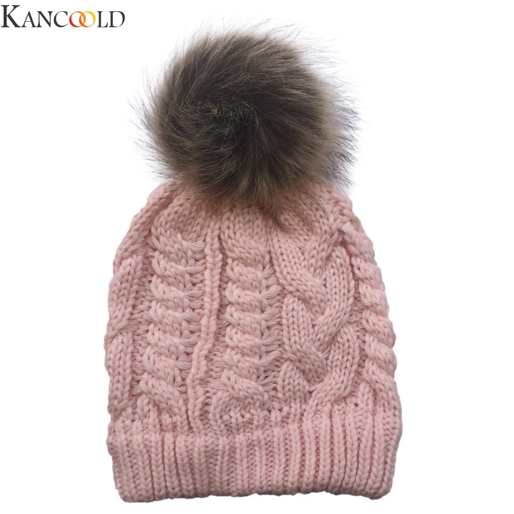 KANCOOLD Новые Теплые зимние вязаные шерстяные одноцветные шапки-бини для женщин с помпонами, модная женская Повседневная Верхняя одежда, теплая шапка - Цвет: PK