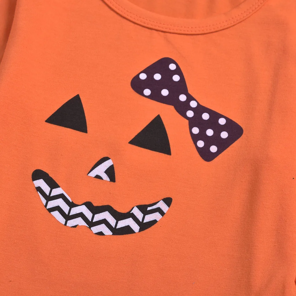Праздничный комплект одежды на Хэллоуин для маленьких девочек, топы с длинными рукавами на Хэллоуин со смайликом+ полосатые брюки-клеш