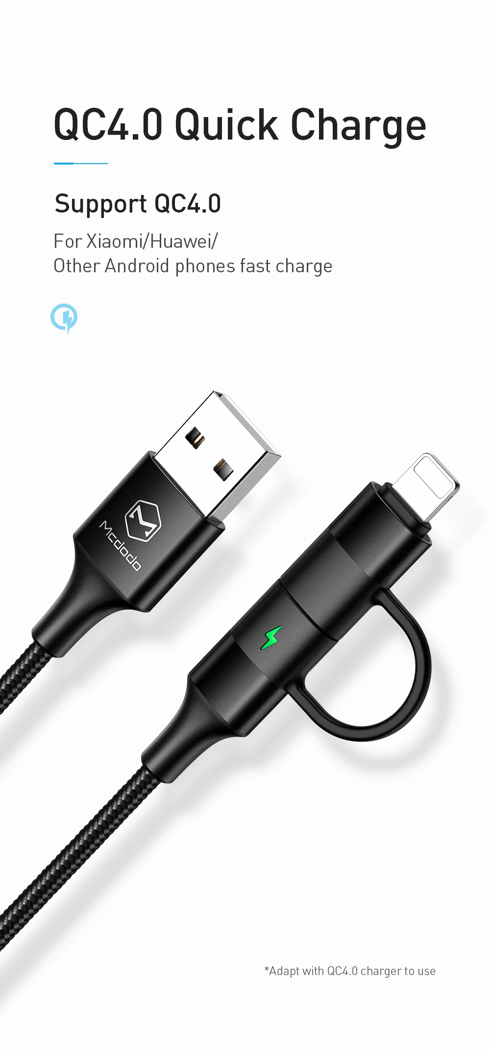 Mcdodo usb type-C кабель для samsung Redmi Note 7 USB кабель 2 в 1 быстрая зарядка для iPhone X XR XS Max телефон зарядное устройство Дата-кабель