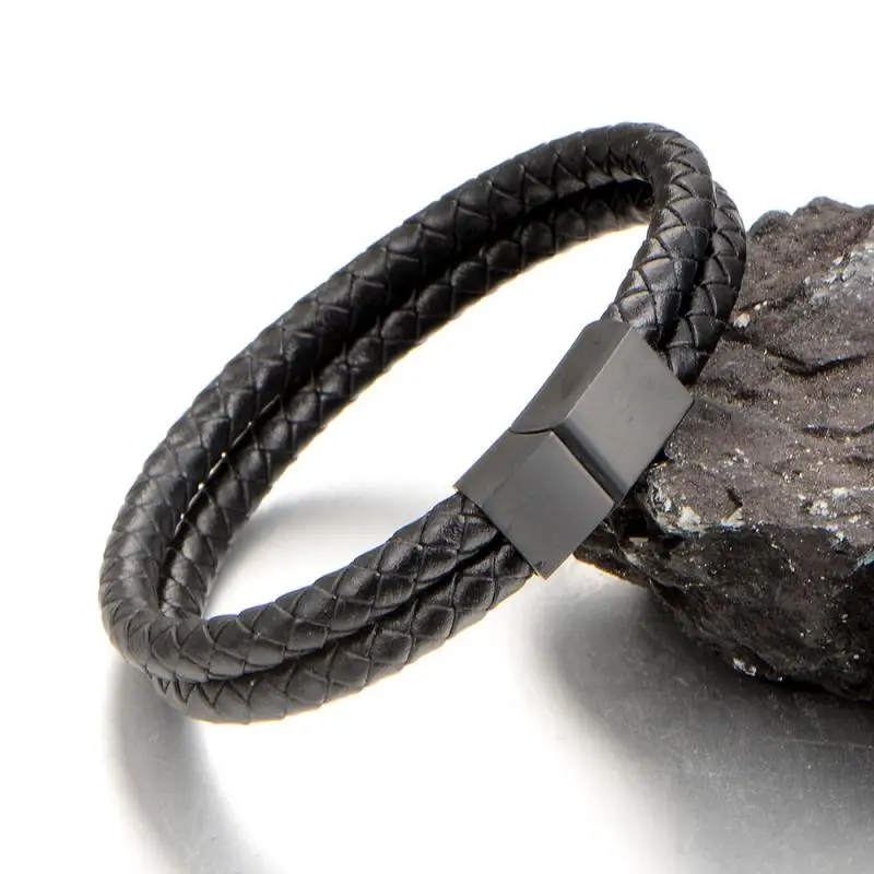 Magnetic Clasp Double Layer Leather Wrap Bracelet for Men Fashion Steampunk Bracelet Jewelry