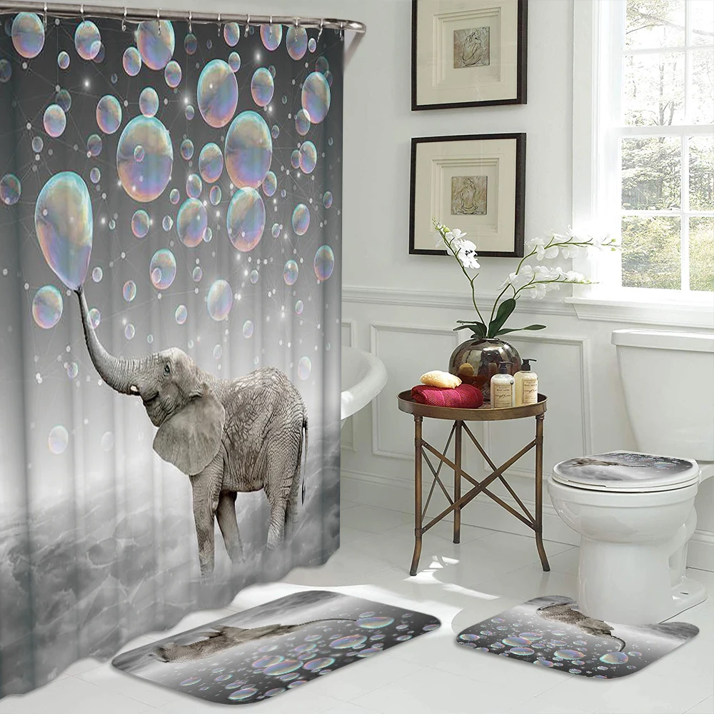 Набор для ванной комнаты с изображением слона, Океанский дельфин, глубокое море, 3D занавеска для душа с 12 крючками, подставка для коврика, крышка для унитаза, набор ковриков для ванной - Цвет: A 4PCS
