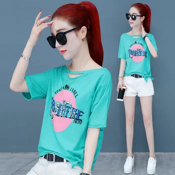 

Summer Short Sleeve T-shirt for Women in Summer 2020 New Loose Top Summer Korean Vogue Westernization Shoulder Shirt