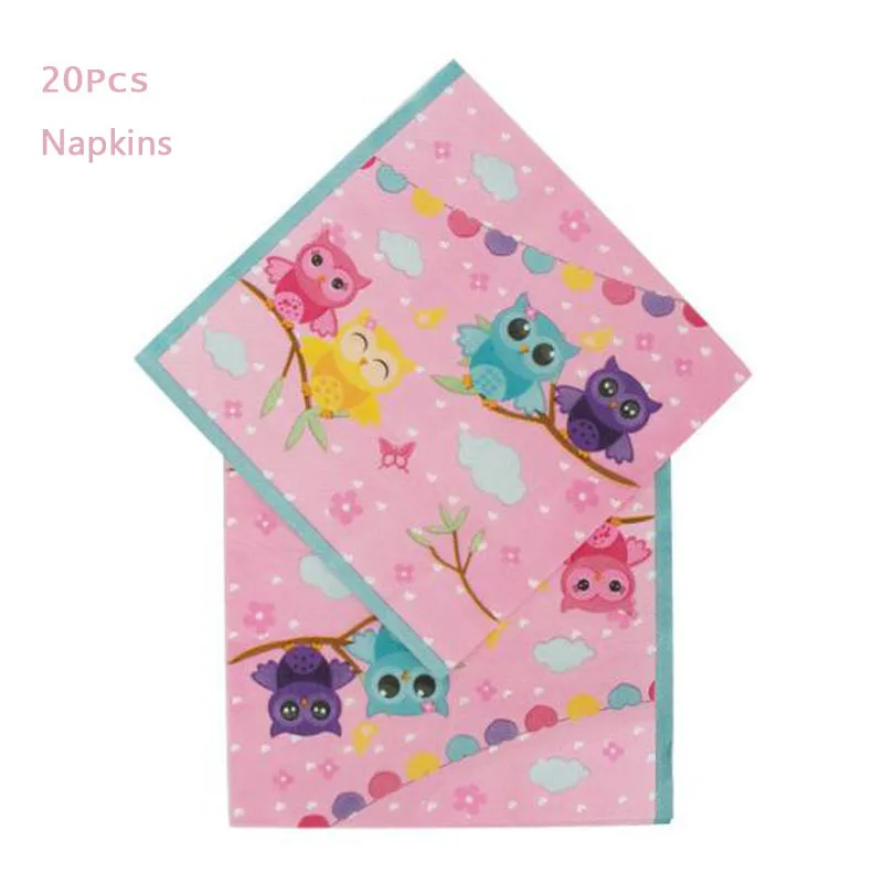 20 Pcs Napkins Розовая сова, Детская одноразовая посуда для вечеринки, принадлежности для дня рождения, бумажная тарелка, чашка с салфеткой, papier jetable - Цвет: 20 Pcs Napkins