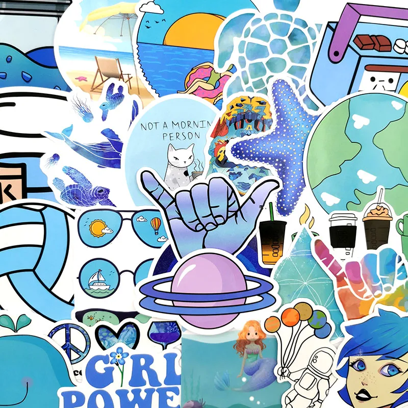 100Pcs Cartoon Cure Blue Summer Nautical Travel Graffiti Vsco Style Stickers For Motor Luggage Laptop DIY Waterproof Stickers