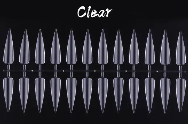 240PCS Nail Display Tips, Clear Fake Acrylic Nail Tips for Practice Foldable Flat-Back Pointed False Nail Art Display,Y7676-6778 Clear stiletto