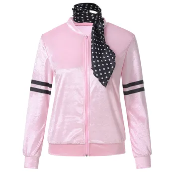 

FREE OSTRICH 2018 Autumn Winter Warm Elegant Jacket Coat Women Zipper Pink Ladies Satin Jacket Costume with Polka Dot Scarf