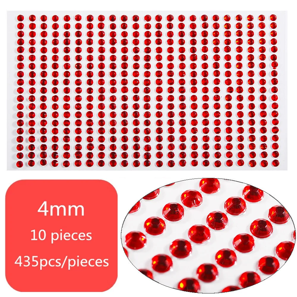 red 10 pieces 3/4/5mm Self Adhesive Rhinestone Crystal Stickers Glue On Nail Jewelry Stickers Flatback Strass Nail Art Stone - Цвет: red