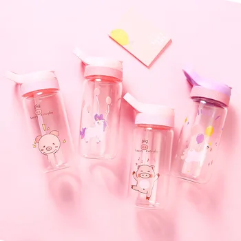 

Cute Cartoon Piggy Transparent Straw Glasses High Borosilicate High Temperature Outdoor Portable Water Bottles Gift for Children