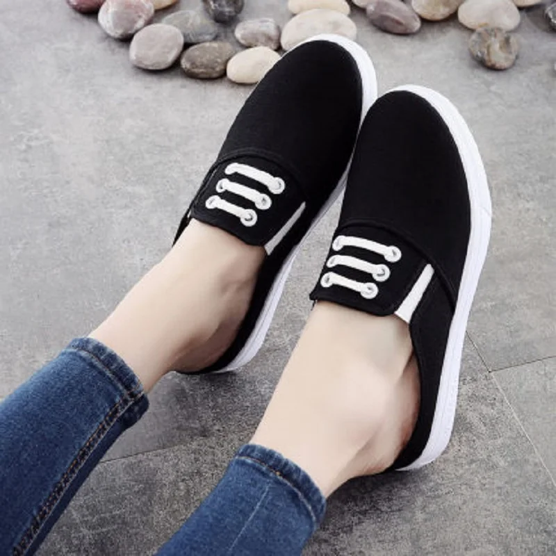 

Canvas small white shoes 2020 spring and summer wild soft bottom breathable non-heel outer wear Baotou lazy canvas women's shoes