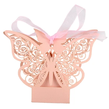 

50pcs Butterfly Wedding Favour Box Birthday Party Gifts Candy Boxes (Pink)