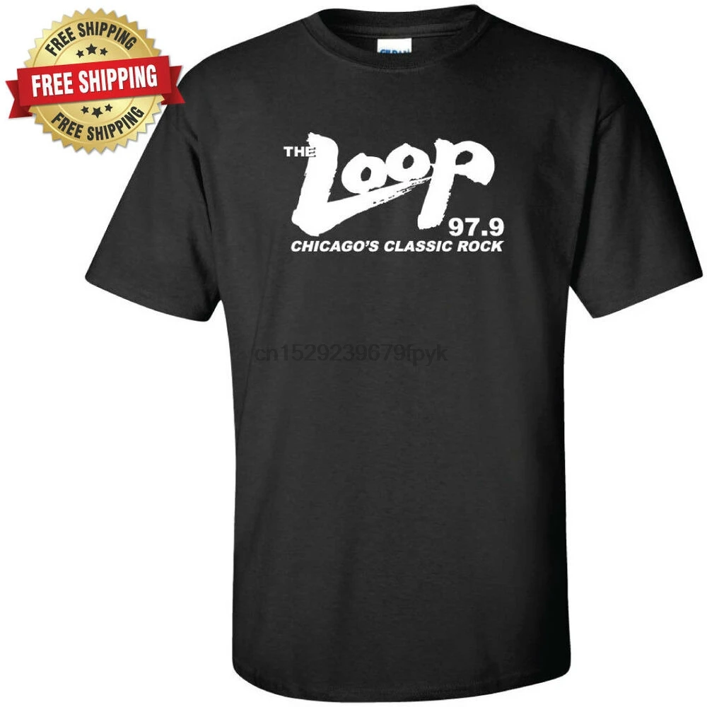 Черная футболка THE LOOP Chicago Classic Rock 97 9 FM радиостанция | Мужская одежда