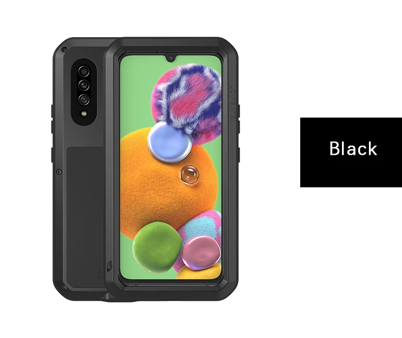 Мощный чехол Love Mei для samsung Galaxy A90, 5g, противоударный алюминиевый/металлический чехол Gorilla из закаленного стекла для Galaxy A90 - Цвет: Черный