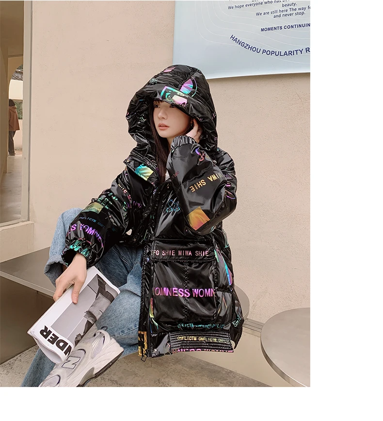 Lavável para Baixo Branco para Baixo com Capuz Brilhante Parka Jaqueta Feminina Inverno Engrossado Pato Popular Pão Cabolsa Colorido Curto Puffer 36 Moda Feminina