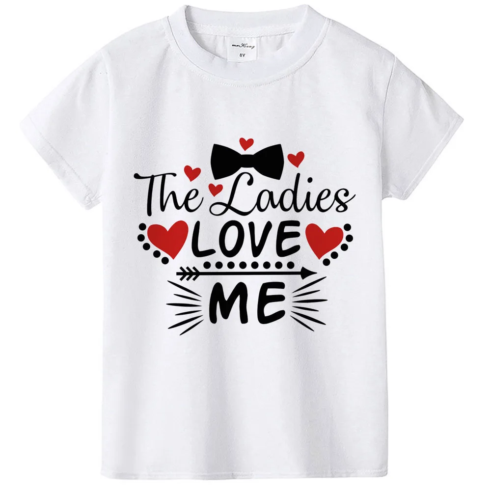 Детская футболка на День святого Валентина с надписью «Ladies Love Me» крутые футболки на День святого Валентина для мальчиков футболка с короткими рукавами и надписью «Love» для маленьких мальчиков забавная футболка - Цвет: H988-KSTWH-