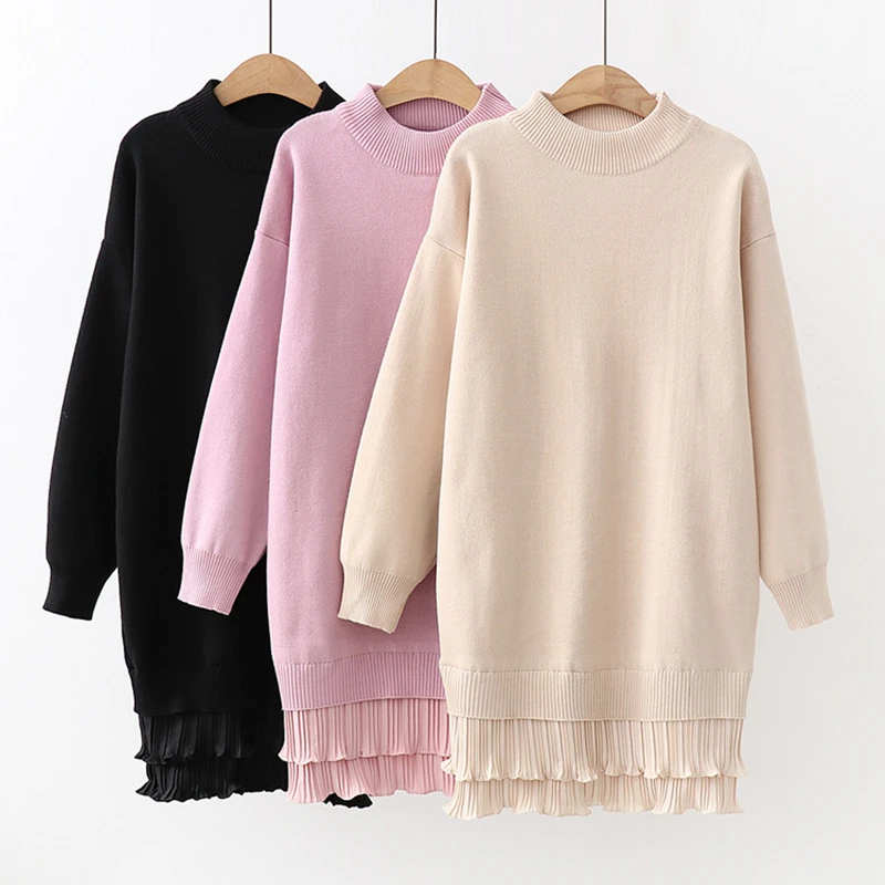 

2019 Knitting Dress Women Loose oversized Sweater Winter Cothes Female Pullover Fashion Sweaters Dresses